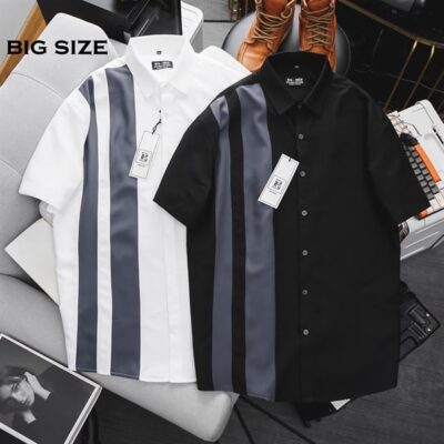 [Big Men] Áo sơ mi tay ngắn chất vải mango 2 sọc to lịch lãm thời trang bigsize nam 80- 130 kg