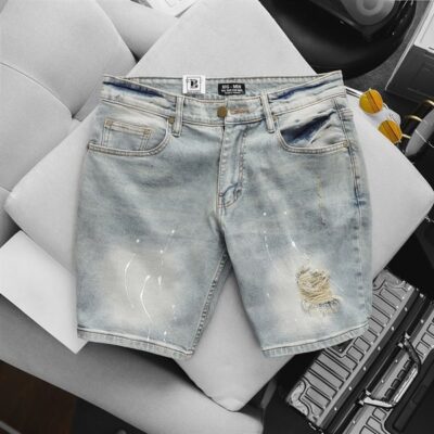 Quần short jean tông xanh wash bigsize nam < 130 kg- 08