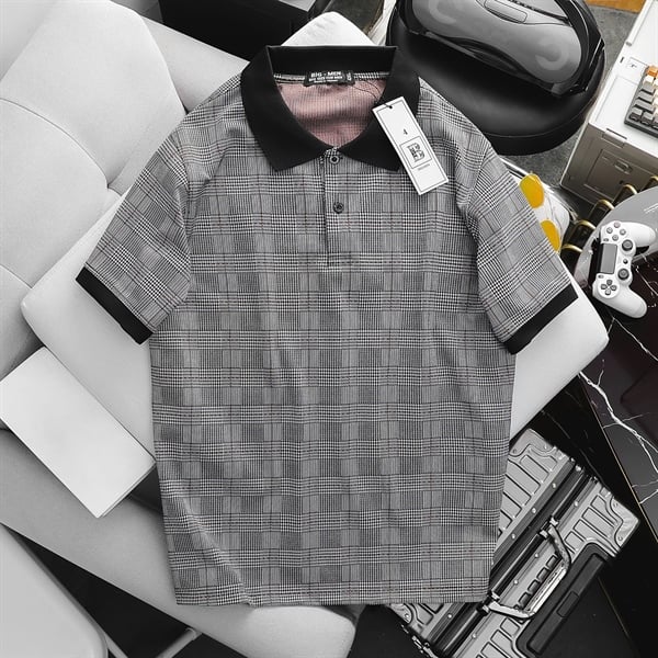 Áo thun polo vải umi họa tiết caro thời trang cỡ đại (mẫu 61) - Ảnh 2