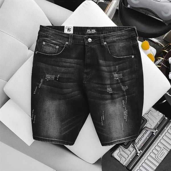 Quần short jean đen wash thời trang 85-130kg (Mẫu 12) - Ảnh 2