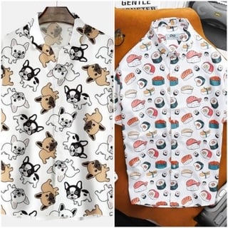 Áo sơ mi tay ngắn họa tiết siêu dễ thương bigsize nam unisex (mẫu 6)