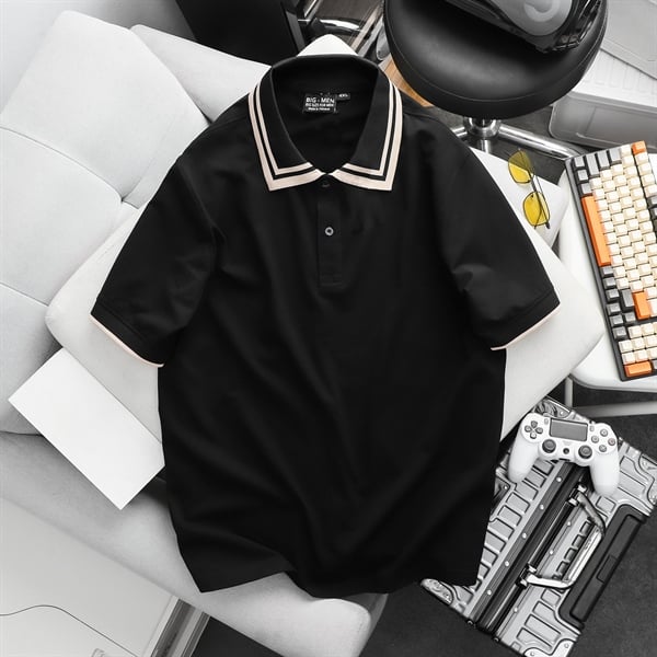 Áo thun polo big size phối bo cổ be 2 sọc (mẫu 54) - Ảnh 2