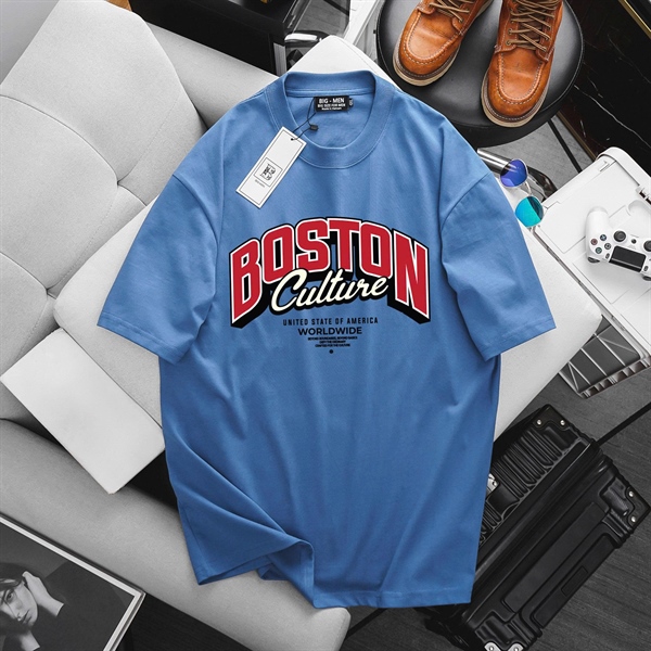 Big Men- Áo thun cotton in chữ Boston đỏ thời trang bigsize nam 85- 135 kg - Ảnh 2