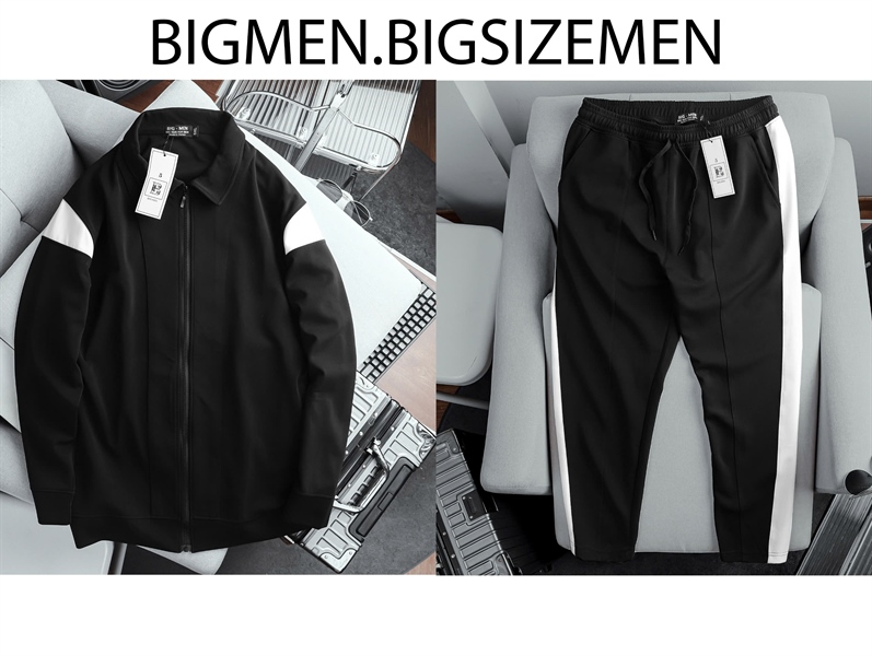 Set bộ áo khoác, quần dài phối sọc to thời trang thu đông bigsize nam< 135 kg
