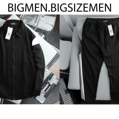 Set bộ áo khoác, quần dài phối sọc to thời trang thu đông bigsize nam< 135 kg