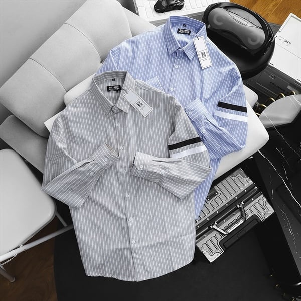Áo sơ mi tay dài vải oxford sọc dọc thời trang bigsize nam< 130 kg