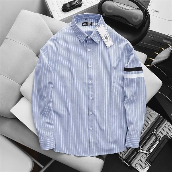 Áo sơ mi tay dài vải oxford sọc dọc thời trang bigsize nam< 130 kg - Ảnh 2
