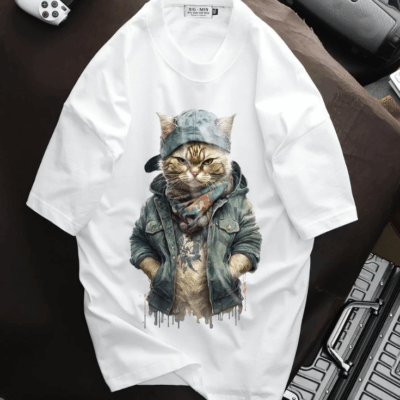 Áo thun big size nam vải cotton thời trang bigsize nam cỡ đại < 140kg - in mèo SM