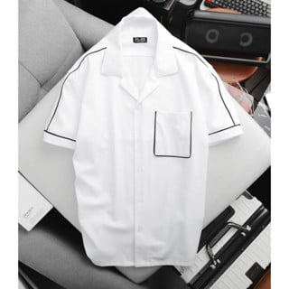 Áo sơ mi cổ vest / cổ đăng tông big size may phối trắng đen (Mẫu 19) - Ảnh 2