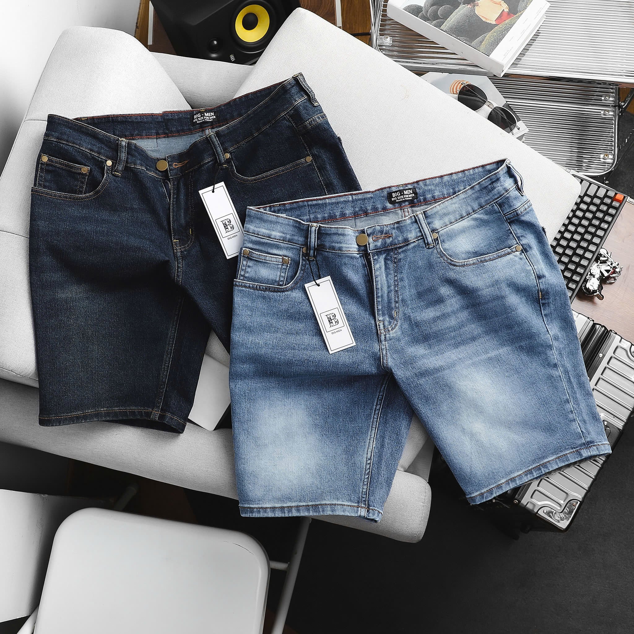 Quần short jean nam bigsize xanh năng động< 130 kg- Mã 014