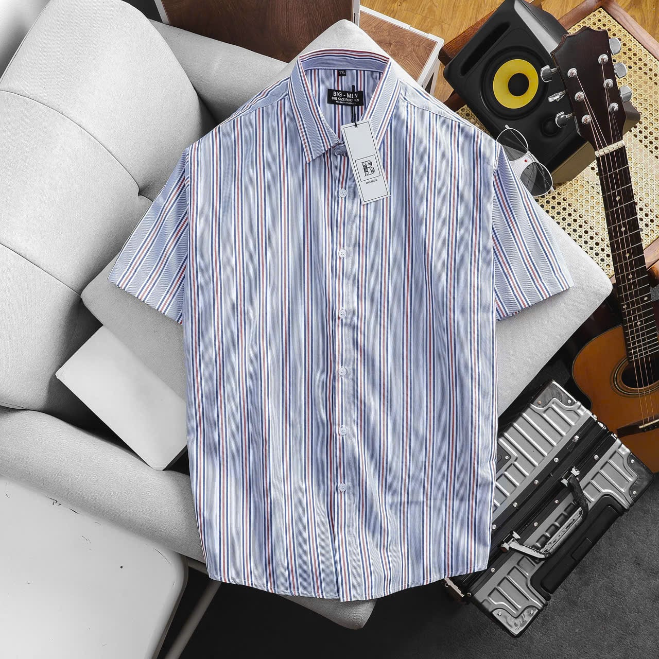 Bigmen.Bigsizemen- Áo sơ mi tay ngắn sọc dọc chất vải oxford thời trang bigsize nam 80-130 kg - Ảnh 2