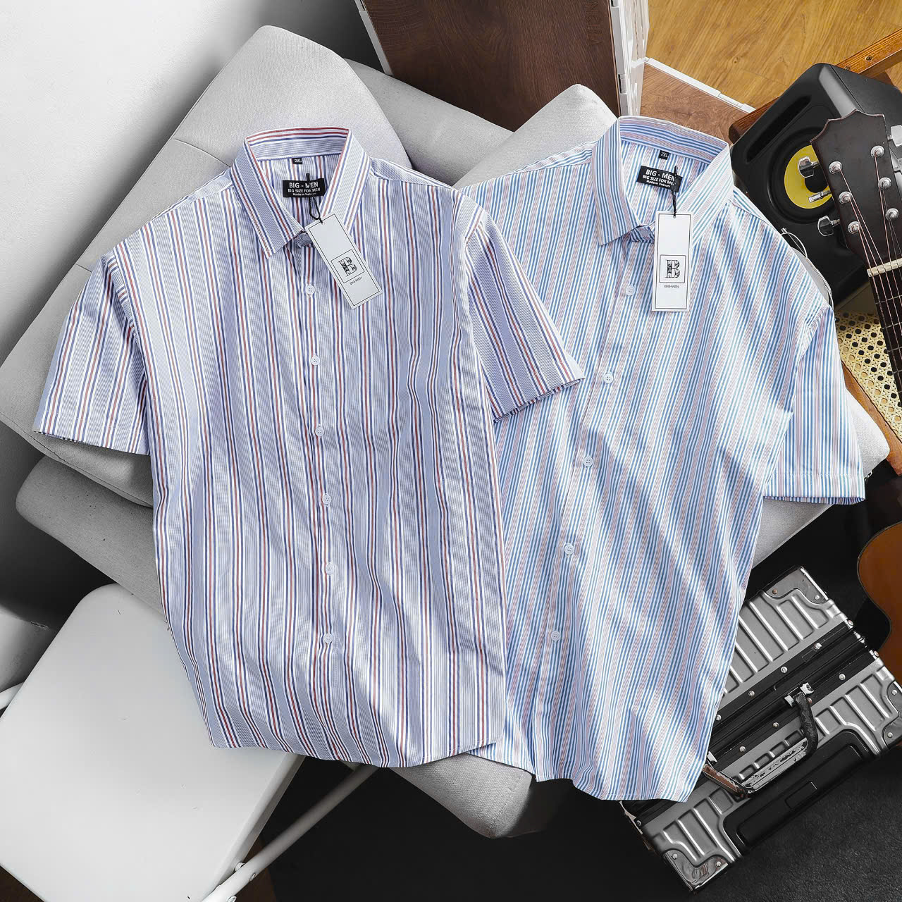 Bigmen.Bigsizemen- Áo sơ mi tay ngắn sọc dọc chất vải oxford thời trang bigsize nam 80-130 kg