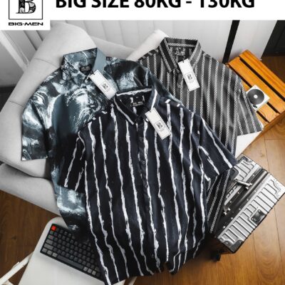 [bigsizemen] Áo sơ mi tay ngắn họa tiết bigsize nam cỡ đại 140kg