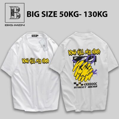 [ Big Men] Áo thun cotton màu trắng in mặt cười My Vibes thời trang bigsize nam 55- 135 kg.