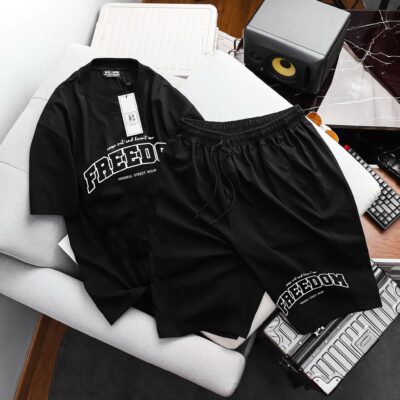 [ Big Men] Set bộ quần áo chất cotton in Freedom thời trang bigsize nam 85- 135 kg