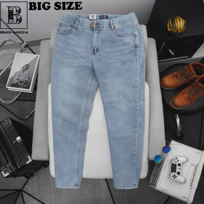 Quần jean nam bigsize màu xanh nhạt form ống đứng size 80 - 130kg