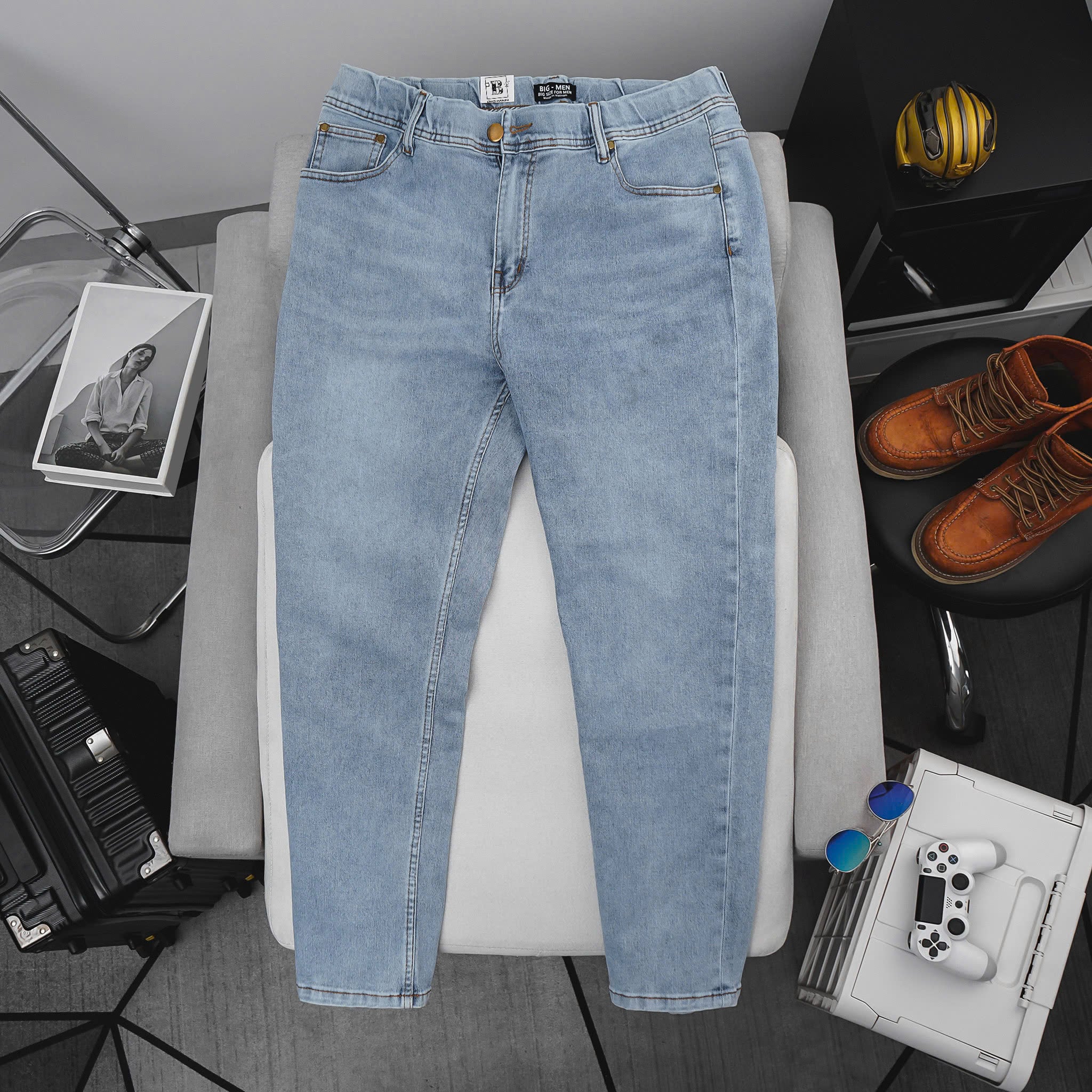 Quần jean nam bigsize màu xanh nhạt form ống đứng size 80 - 130kg - Ảnh 2