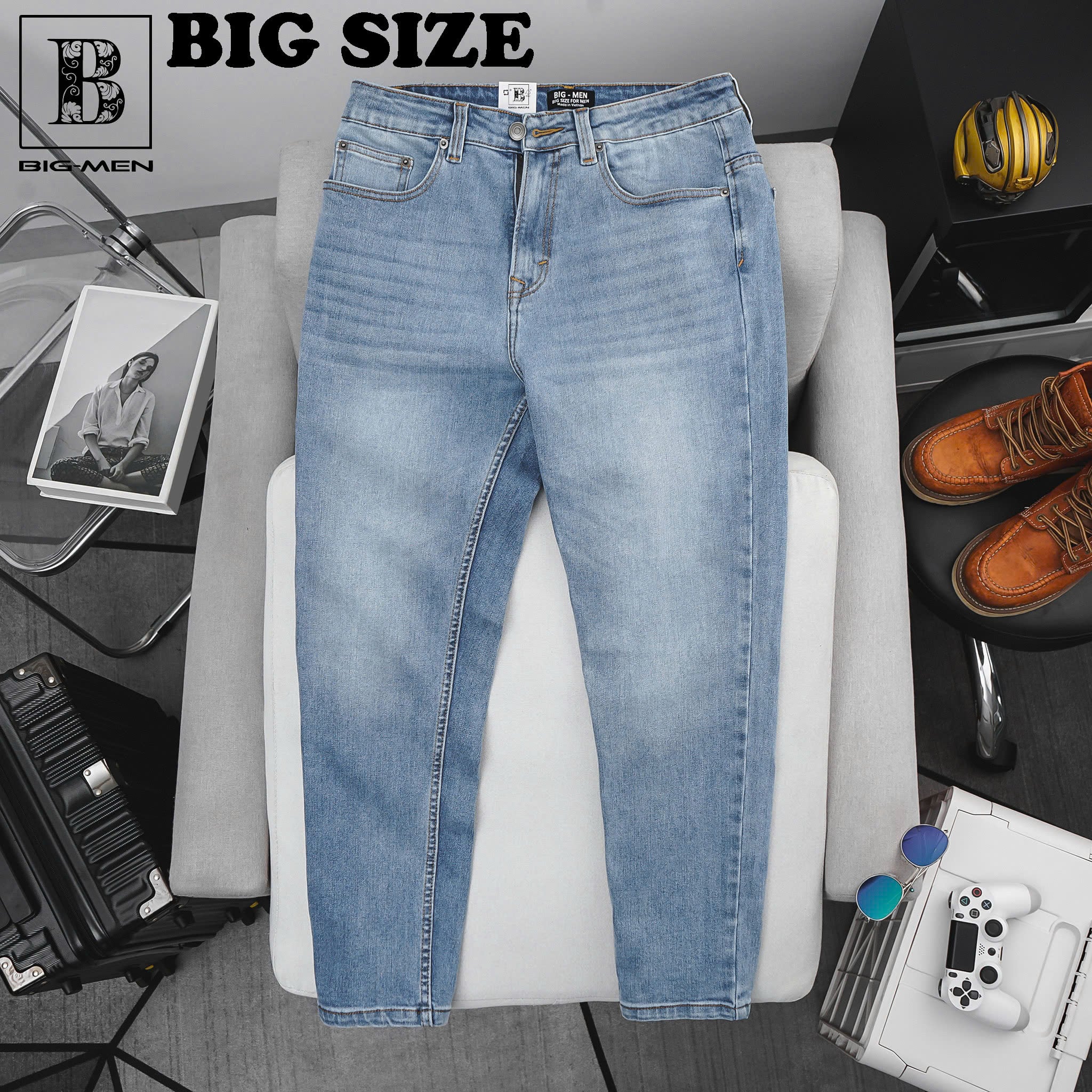 Quần jean dài tông xanh nhạt trơn và phối rách thời trang bigsize nam 80- 130 kg_ Mã 479