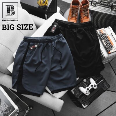 [ Big Men] Quần short thun thể thao phối hai lớp năng động thời trang bigsize nam 90- 130 kg