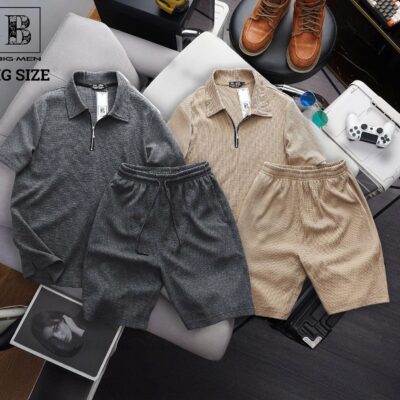 [ Big Men] Set bộ quần áo polo phối dây kéo chất vải tổ ong thoáng mát bigsize nam 85- 135 kg
