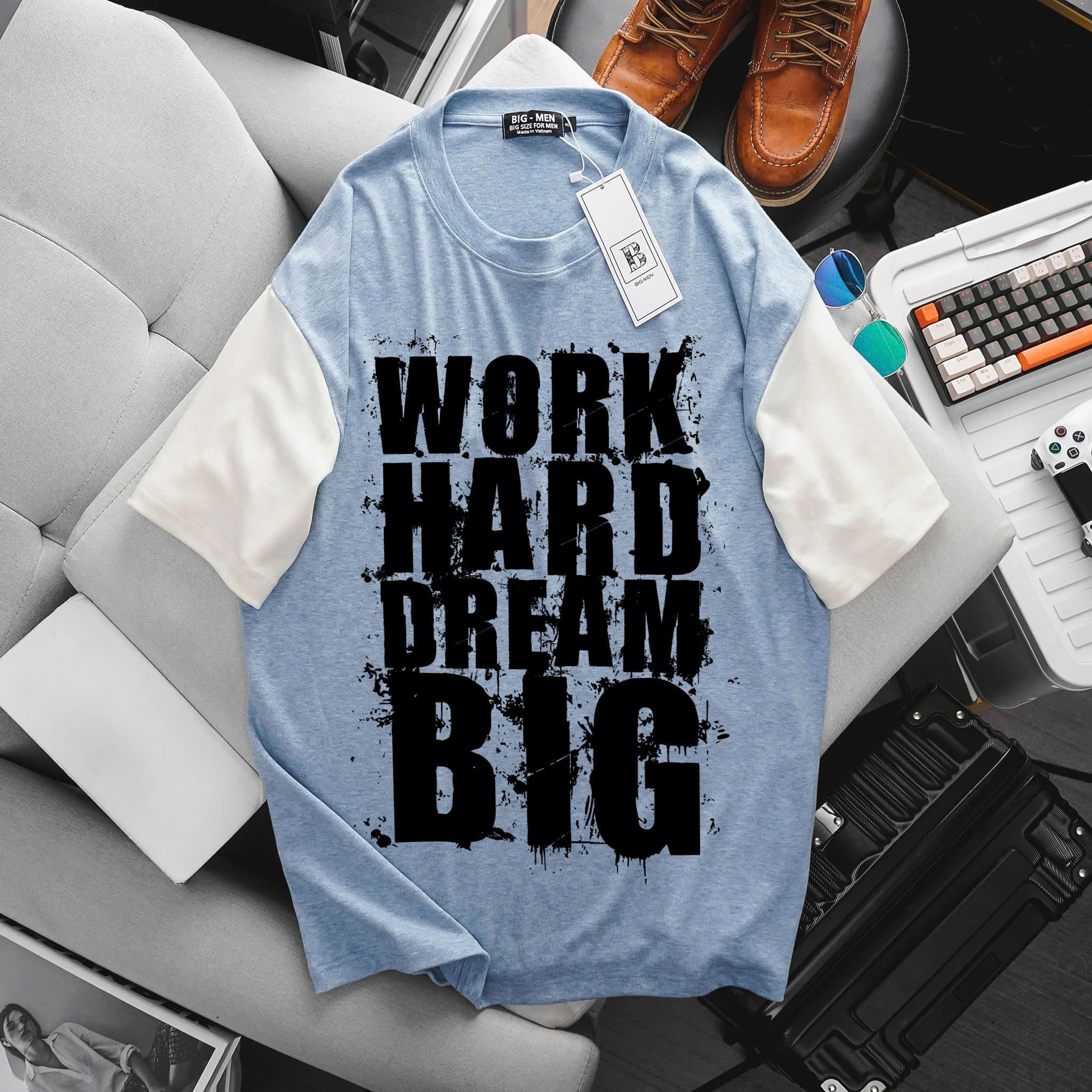 Áo thun bigsize nam chất vải cotton mềm phối màu in chữ Work thời trang - Ảnh 2