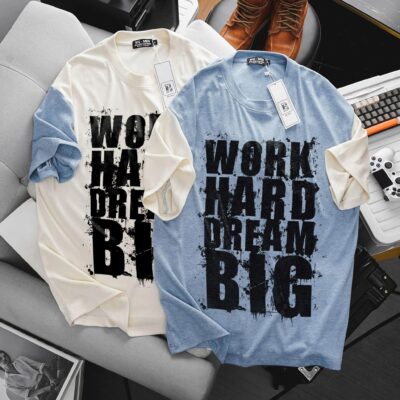 Áo thun bigsize nam chất vải cotton mềm phối màu in chữ Work thời trang