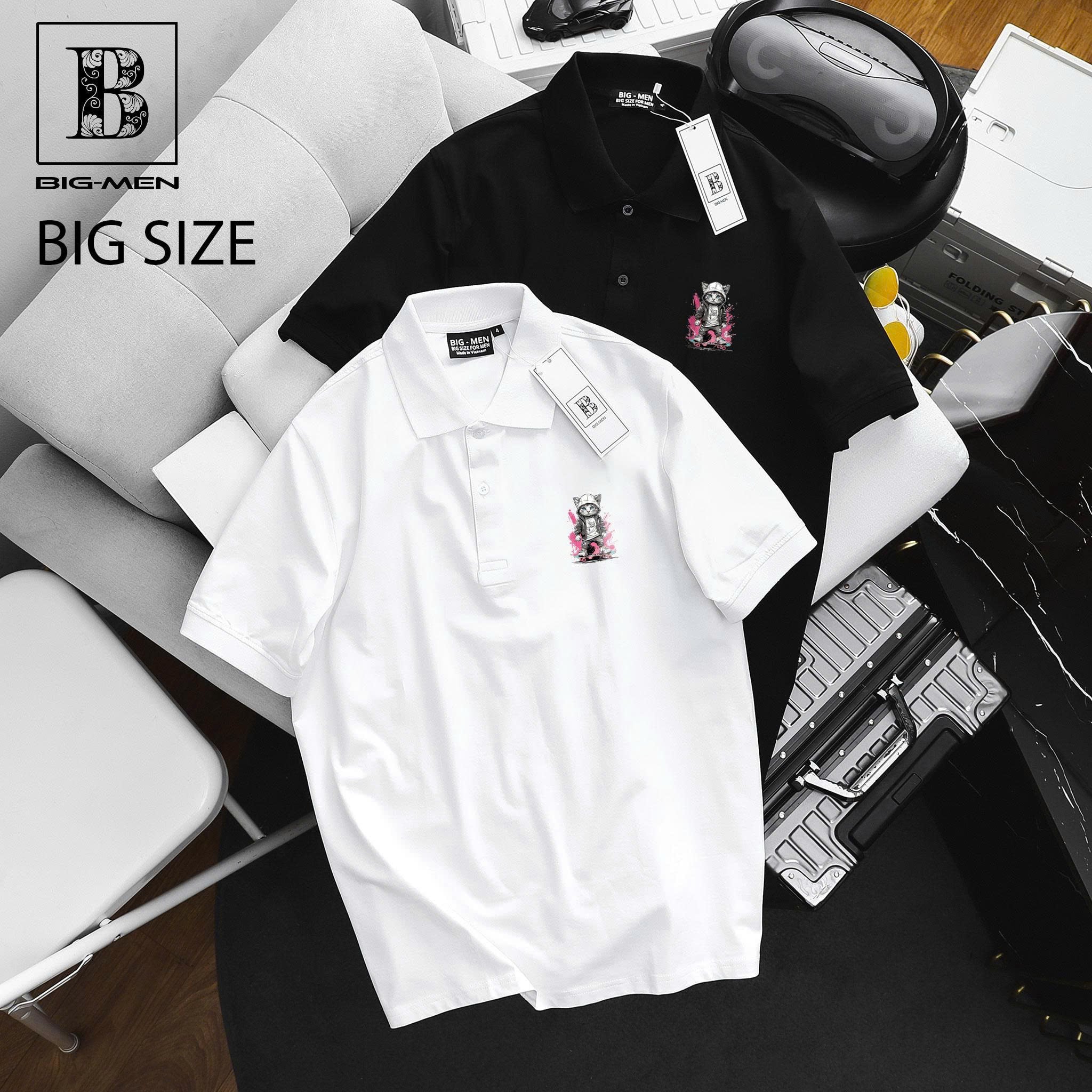Big Men - Áo thun polo bigsize nam in họa tiết Mèo thời trang < 135kg