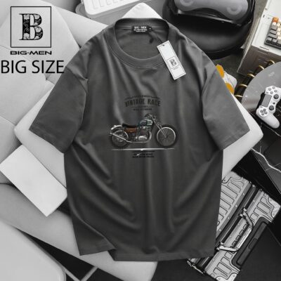 [ Big size< 135 kg] Áo thun cotton bigsize nam in Vintage Race thời trang Big Men