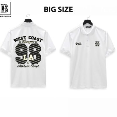 [ Big Men] Áo thun polo bigsize nam màu trắng in L A 98 hai mặt thời trang 85- 135 kg