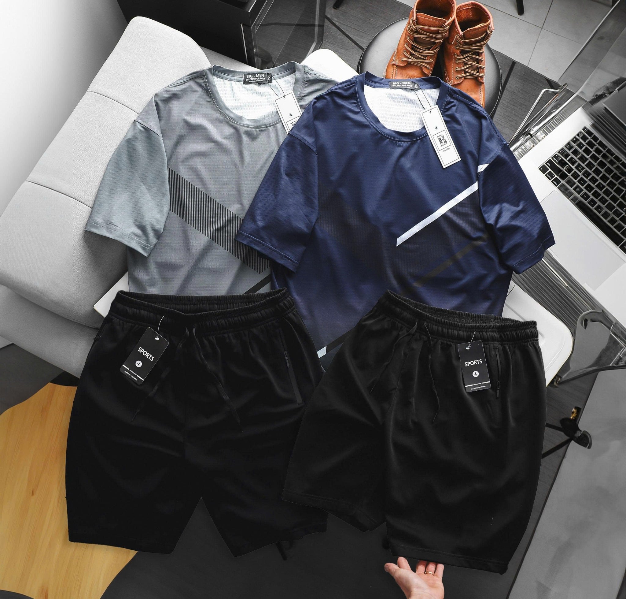 Big Men- Set bộ thể thao chất thun lạnh có lỗ thoáng khí sọc xéo siêu mát bigsize nam 85- 135 kg