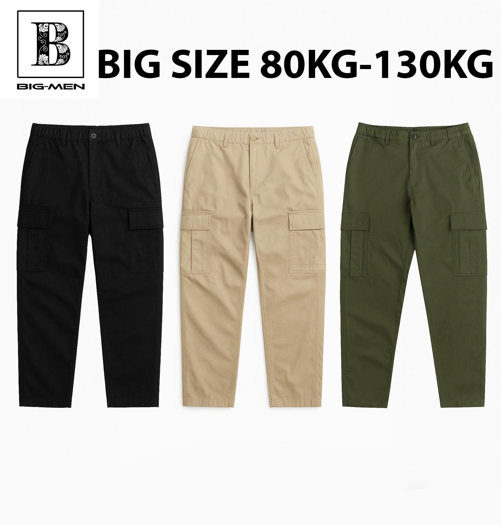 Quần kaki dài lưng thun túi hộp ống suông big size nam 90-130kg