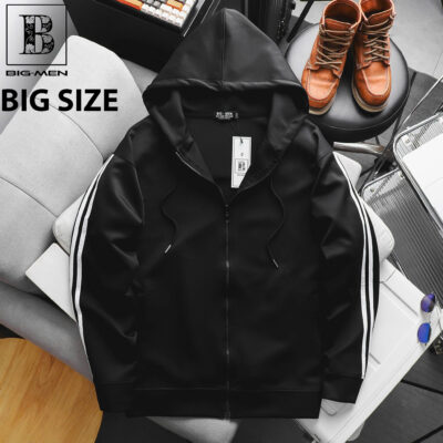 [Big Men] Áo khoác có nón phối 2 sọc năng động bigsize nam 85- 130 kg