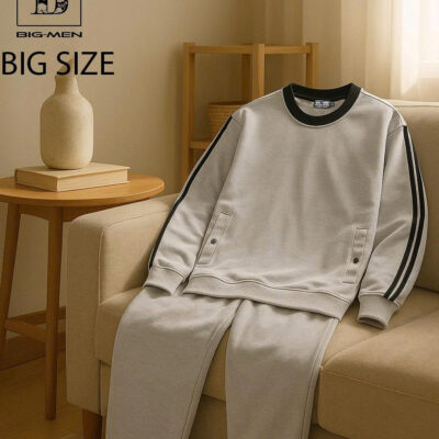 Big Men- Set bộ quần nỉ, áo sweater phối sọc vai thời trang thu đông bigsize nam< 130kg