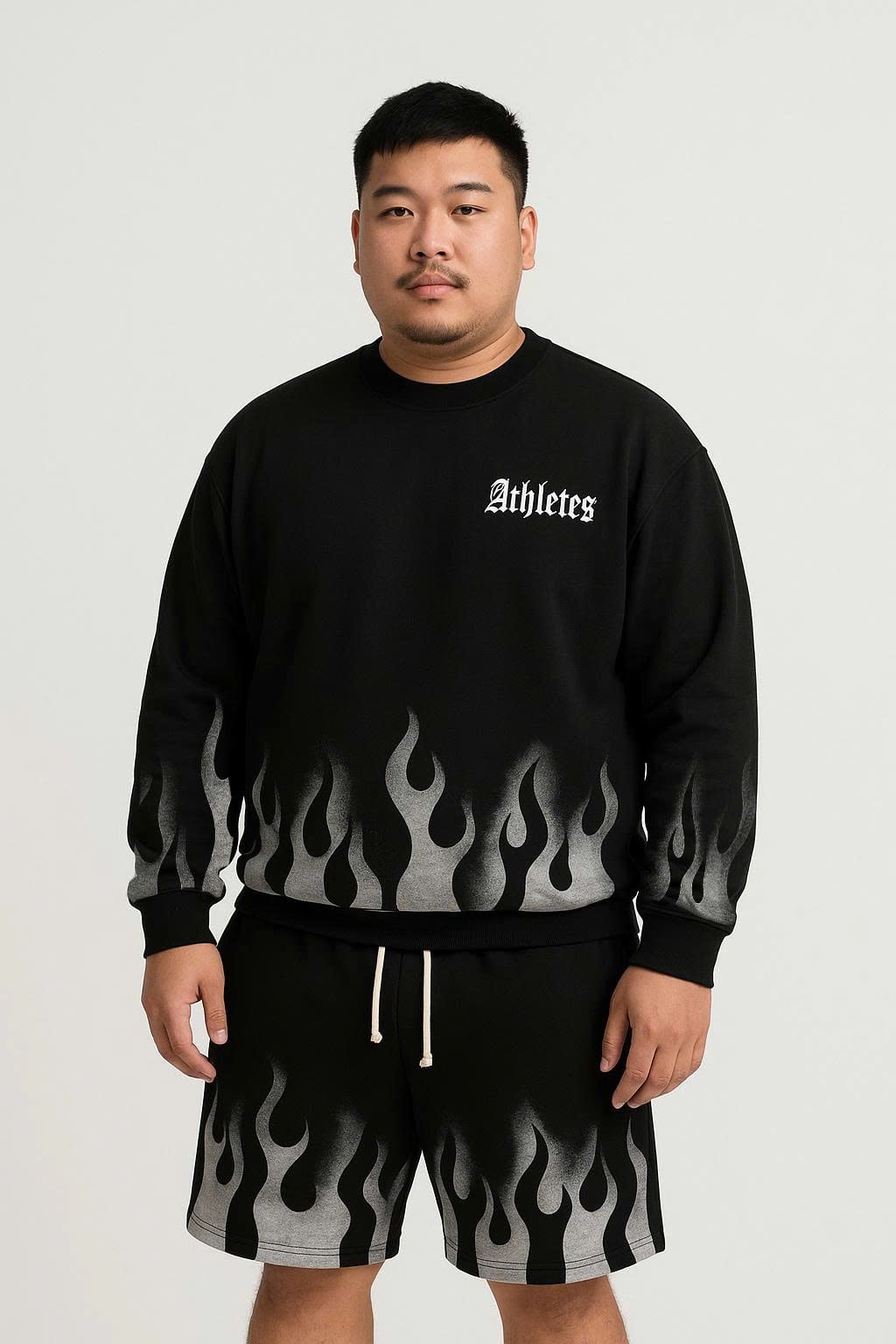 Big Men- Set bộ áo sweater, quần short nỉ bigsize nam họa tiết lửa thời trang cá tính cỡ đại< 135 kg