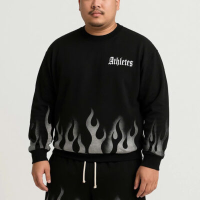 Big Men- Set bộ áo sweater, quần short nỉ bigsize nam họa tiết lửa thời trang cá tính cỡ đại< 135 kg