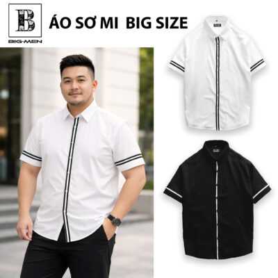 Áo sơ mi tay ngắn phối dây thời trang cỡ đại bigsize nam 80- 140kg - SM12 dây đen