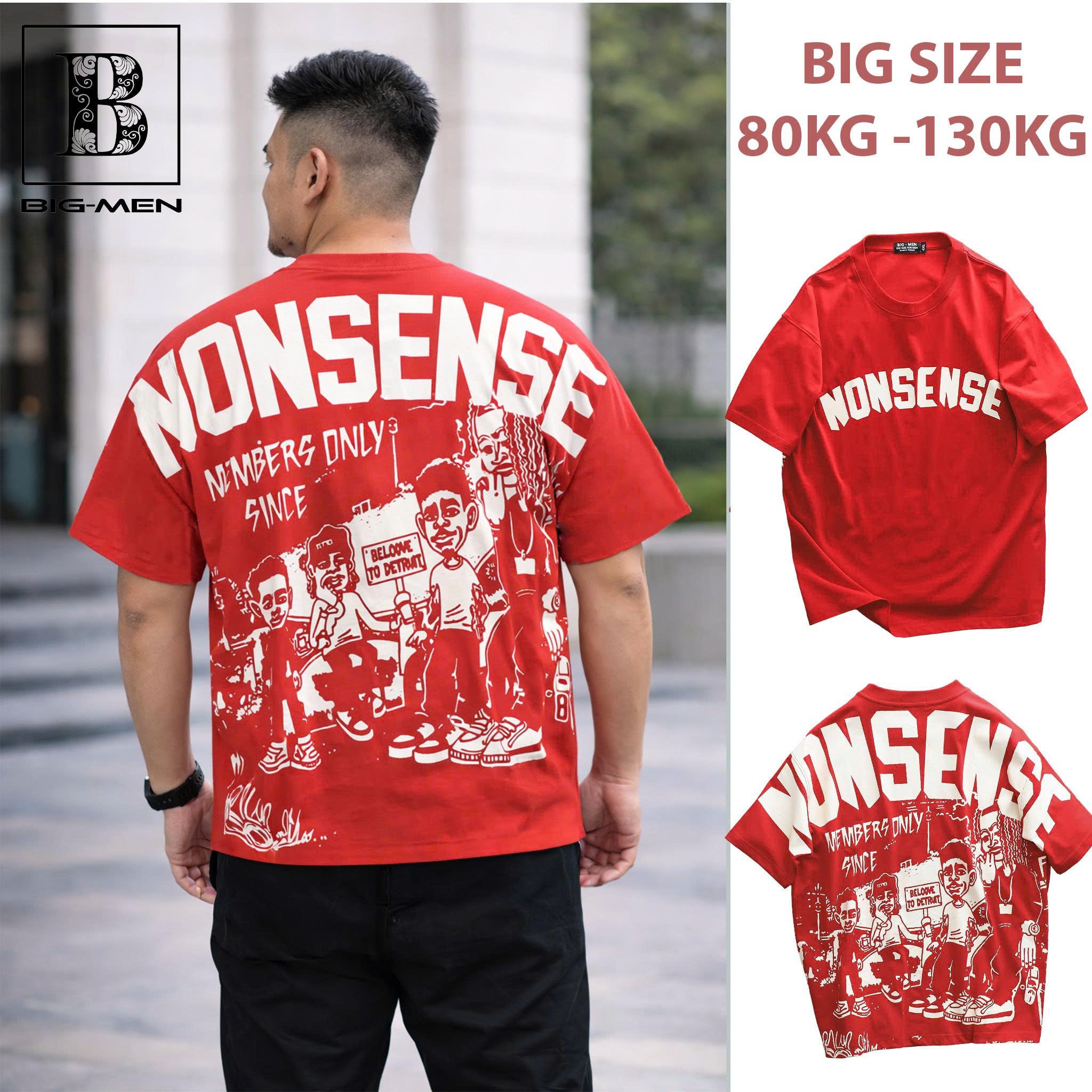 Áo thun cotton bigsize nam màu đỏ in lụa họa tiết 2 mặt Nonsense cá tính thời trang 85-135kg