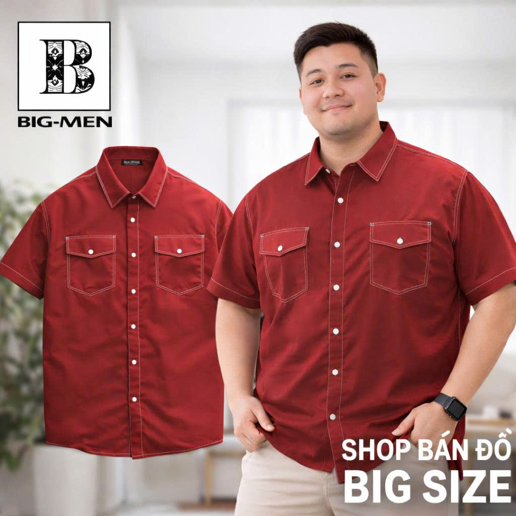 Áo sơ mi tay ngắn bigsize nam vải mango viền chỉ nổi bật phong cách trẻ trung thời trang Big Men