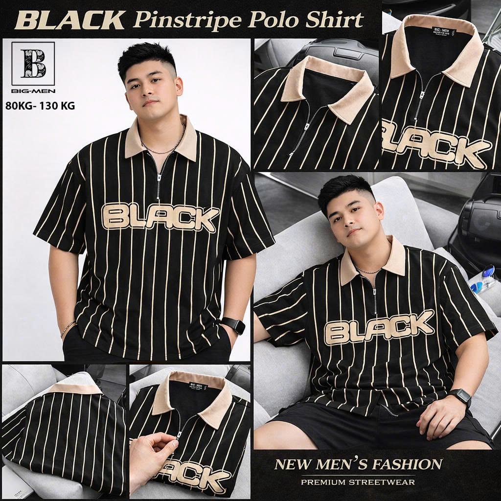 Áo thun polo chất vải cotton họa tiết sọc dọc Black thời trang bigsize nam 85- 135 kg
