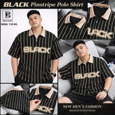 Áo thun polo chất vải cotton họa tiết sọc dọc Black thời trang bigsize nam 85- 135 kg
