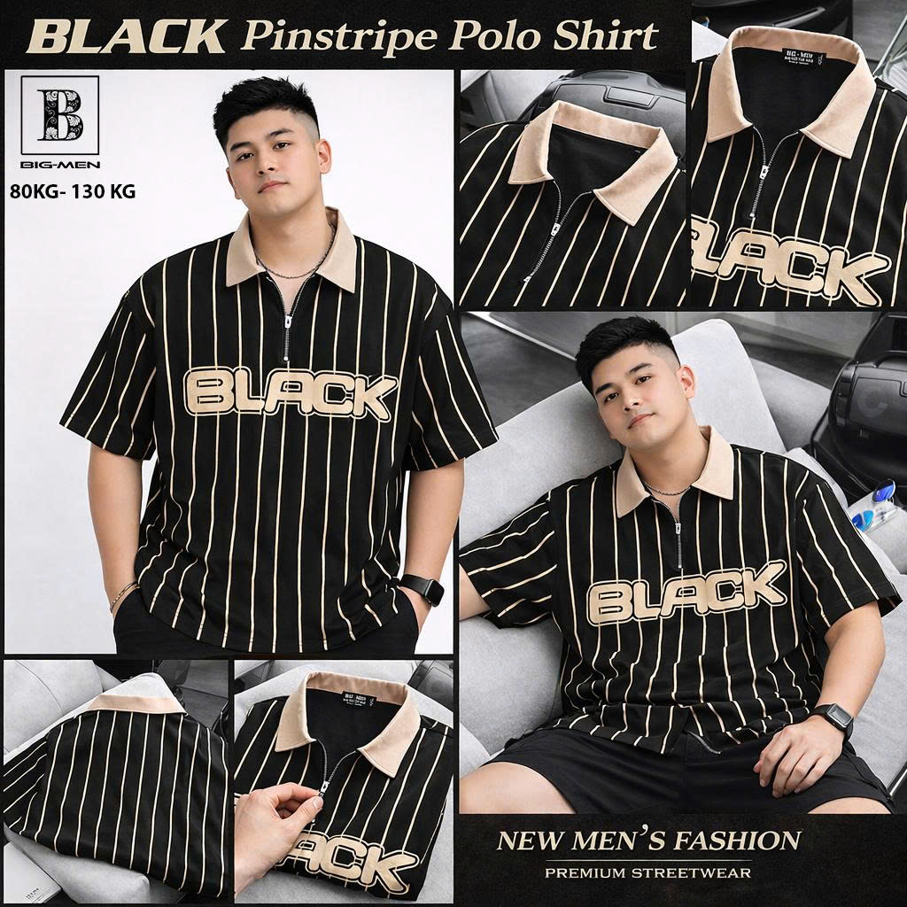 Áo thun polo chất vải cotton họa tiết sọc dọc Black thời trang bigsize nam 85- 135 kg
