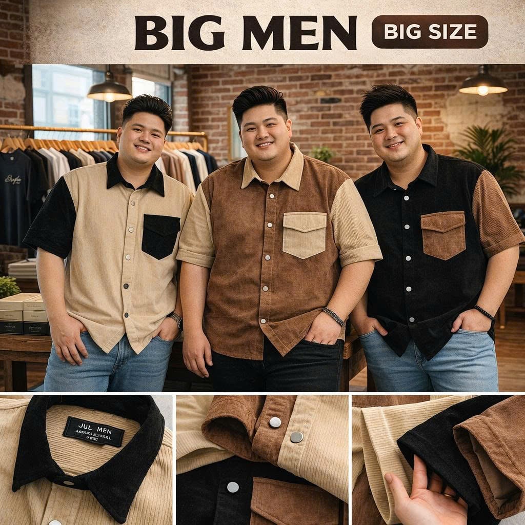BIG MEN - Áo sơ mi tay ngắn chất vải nhung tăm phối màu bigsize nam Form To 90- 138 kg- SMTN nhung tăm phối