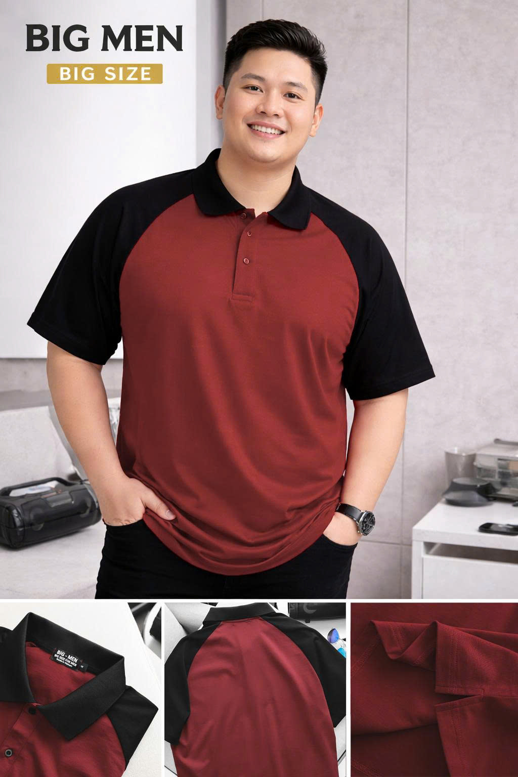 BIG MEN- Áo thun polo cotton 2 chiều phối raplan thời trang bigsize nam 85- 135kg