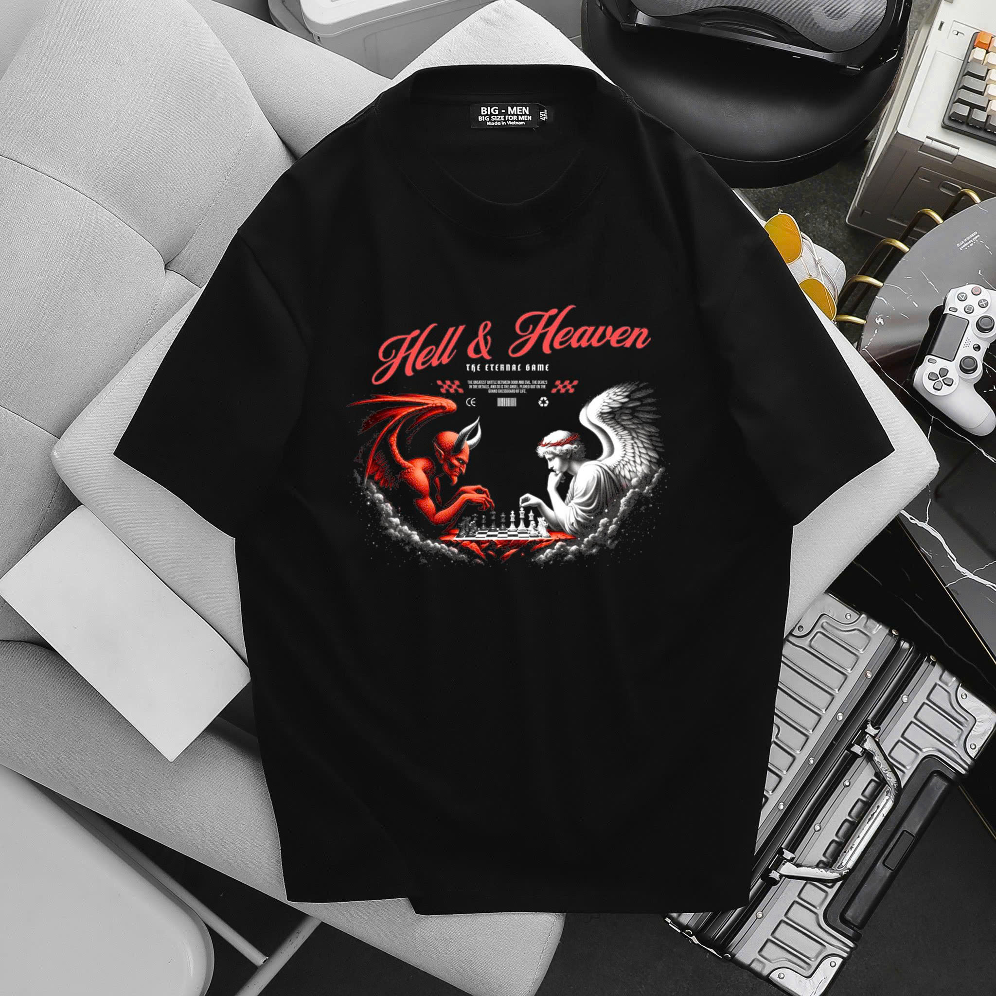 BIG MEN- Áo thun cotton in họa tiết HELL&HEAVEN thời trang bigsize nam 85- 135kg - Ảnh 2