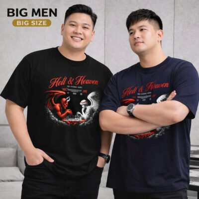 BIG MEN- Áo thun cotton in họa tiết HELL&HEAVEN thời trang bigsize nam 85- 135kg