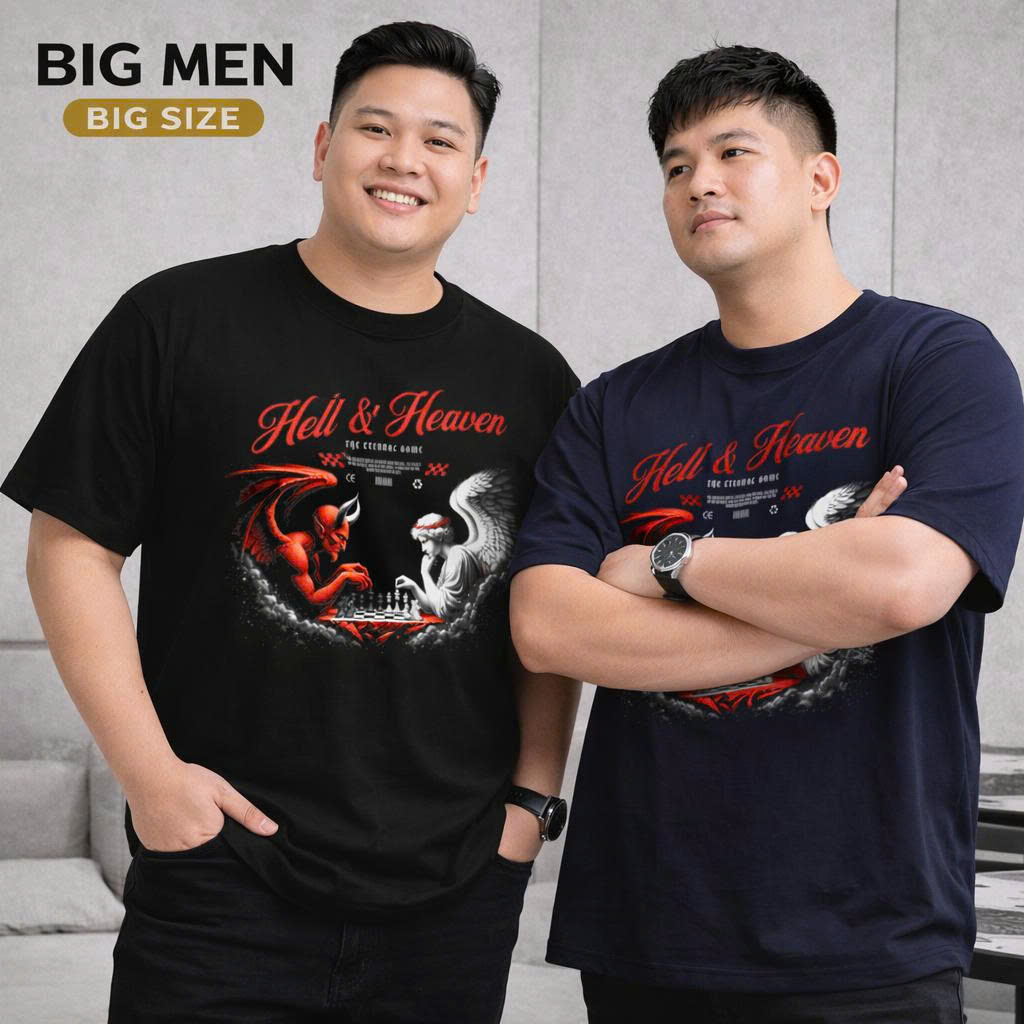 BIG MEN- Áo thun cotton in họa tiết HELL&HEAVEN thời trang bigsize nam 85- 135kg