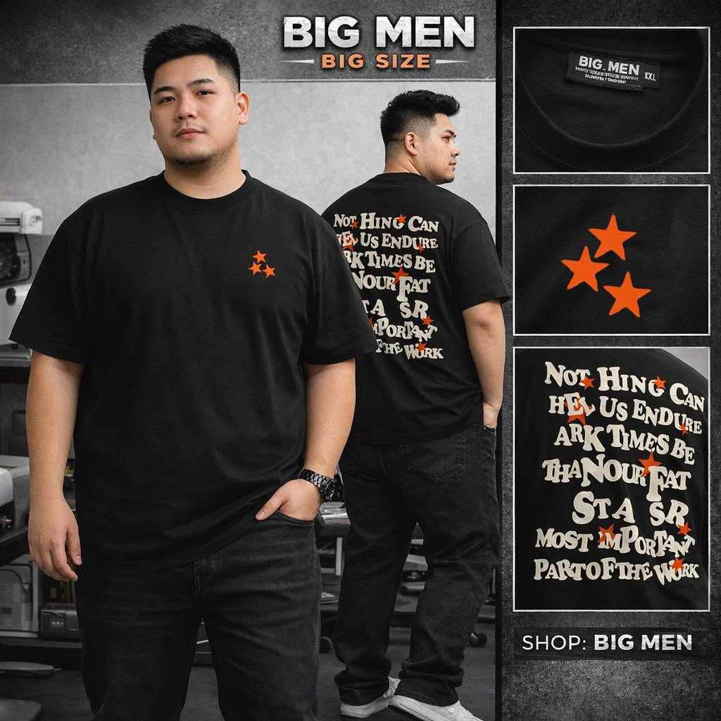 BIG MEN- Áo thun cotton in 2 mặt 3 ngôi sao thời trang trẻ trung bigsize nam 85- 145kg