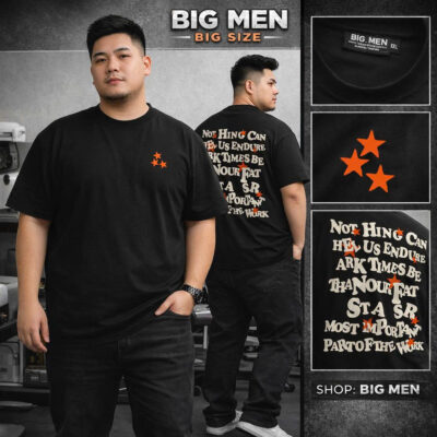 BIG MEN- Áo thun cotton in 2 mặt 3 ngôi sao thời trang trẻ trung bigsize nam 85- 145kg