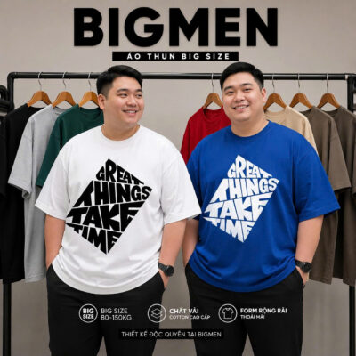 BIG MEN- Áo thun chất vải cotton in chữ GREAT thời trang bigsize nam 85- 135kg