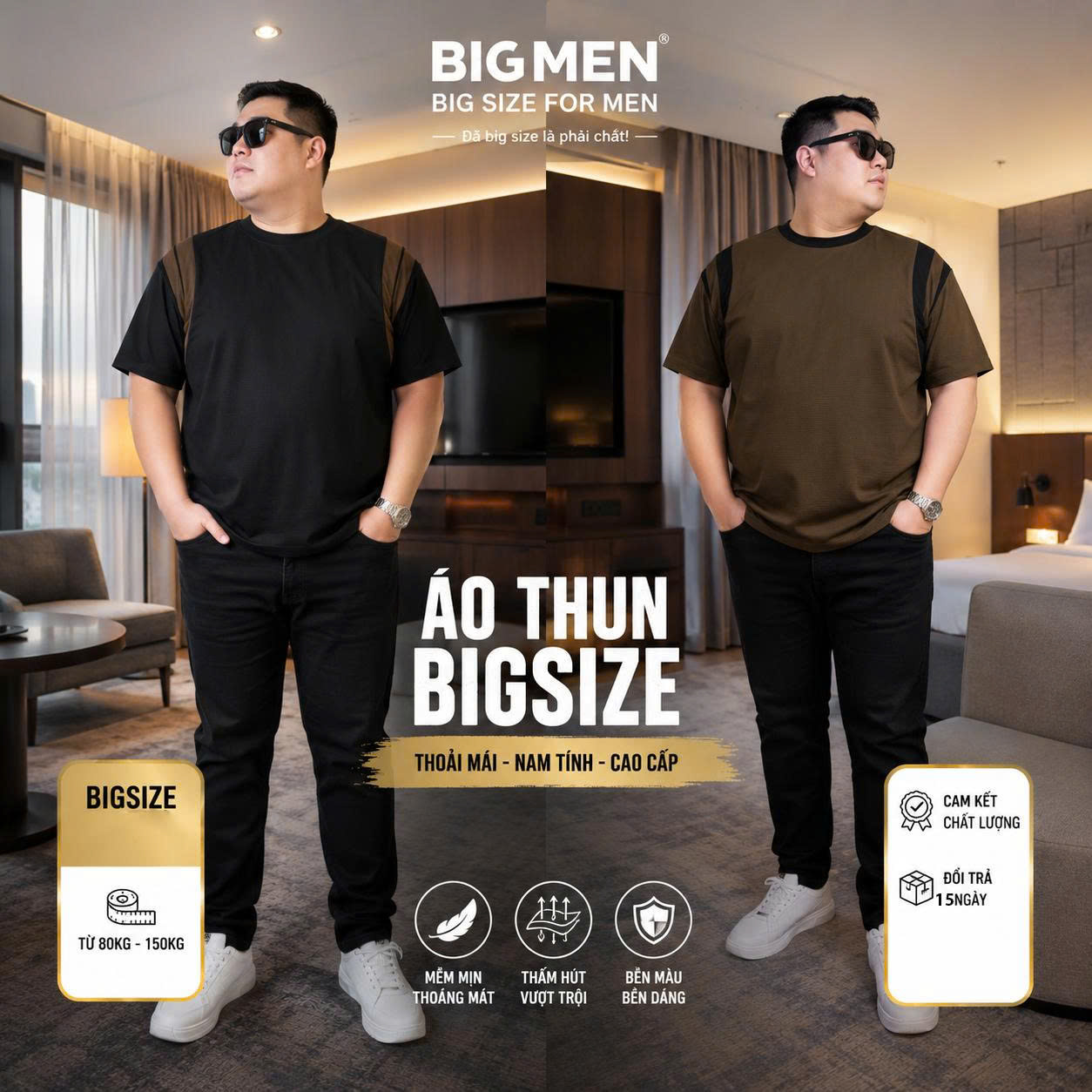 BIG MEN- Áo thun chất vải tổ ong thoáng mát mùa hè phối sọc nách thời trang bigsize nam 85- 135kg